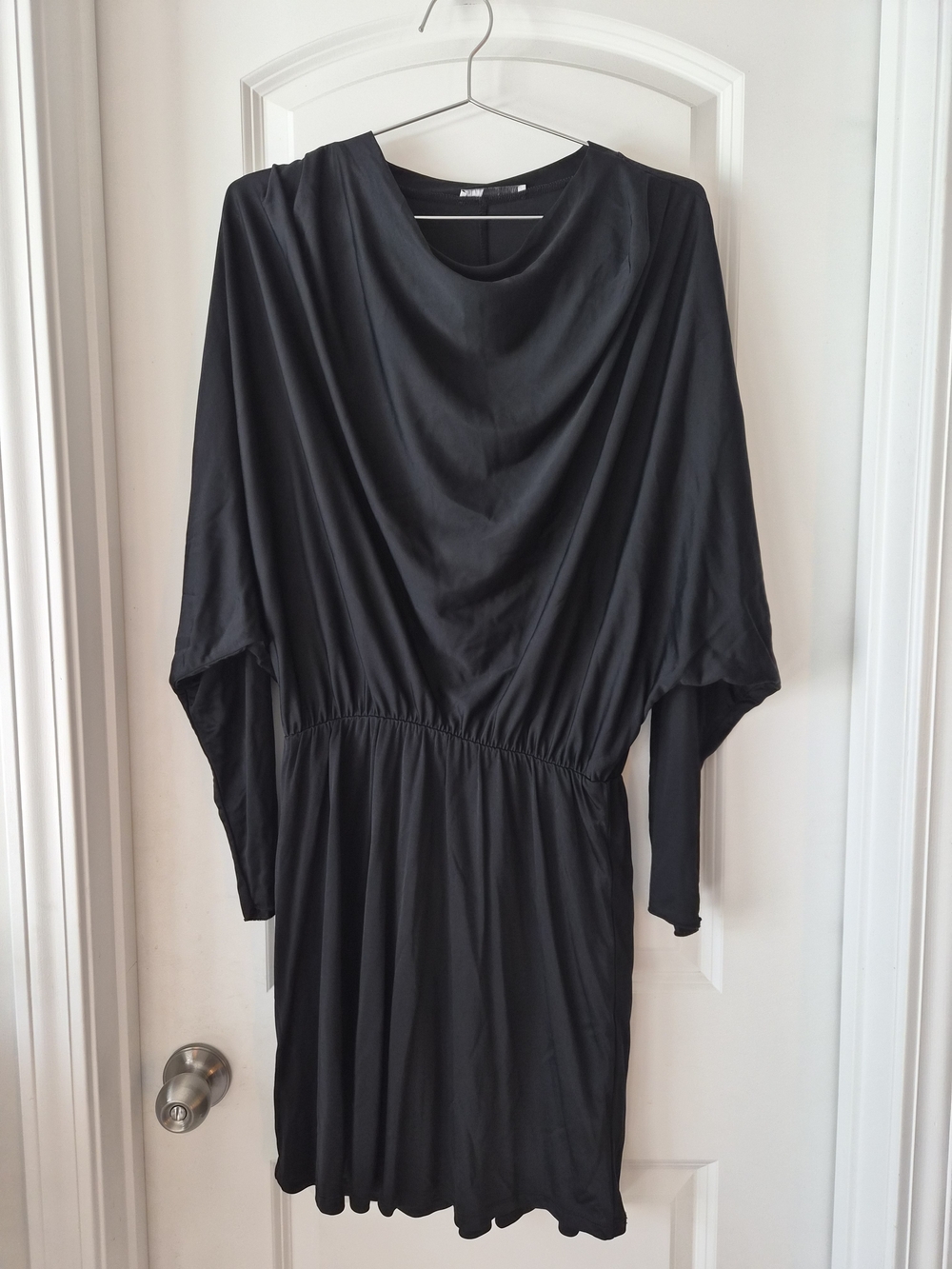 Zara Black Long-Sleeve Draped Waist Dress